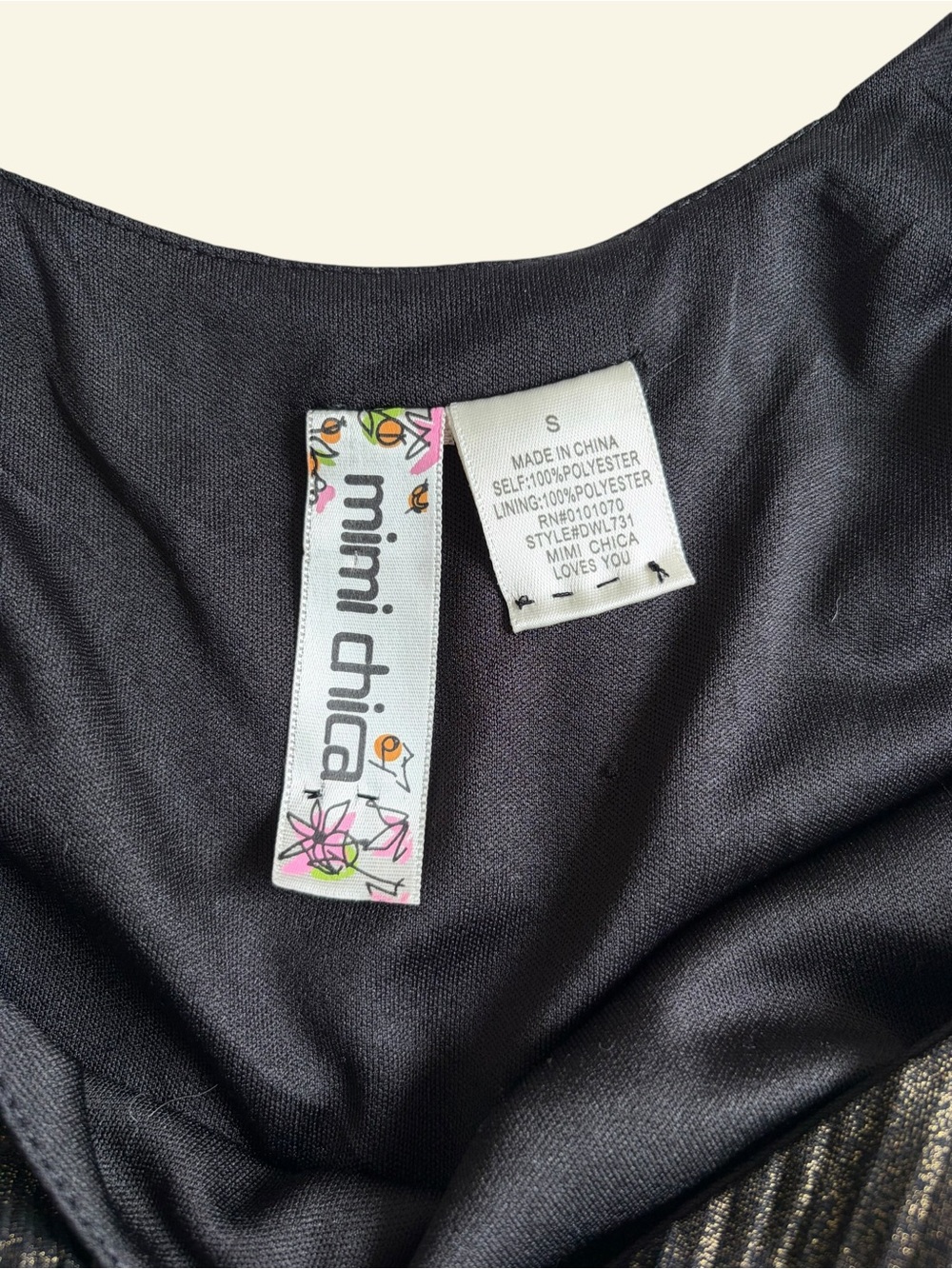 Mimi Chica Black Gold Metallic Plissé Maxi Dress Vintage Y2K Layered Small - Picture 3 of 6